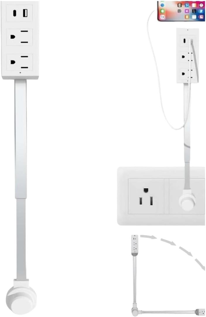 Electrical Outlet Extender, USB-A,USB-C,and 2 AC Outlets,Access Hard-to-Reach Outlets,Use Behind Couches, Rotates 180, Use Behind Couches, Nightstands, Desks (1)
