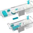 Over The Kitchen Sink Caddy Sponge Holder Organizer Drying Rack Expandable for Sponge Brush Soap Dish Cloth Rag 14.5" to 22", Stainless Steel