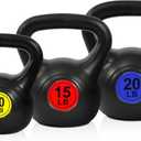 Fitvids Wide Grip 3-Piece or 4-Piece Kettlebell Exercise Fitness Weight Set, Include 5 lbs, 10 lbs, 15 lbs and 20 lbs, Set of 3 or Set of 4