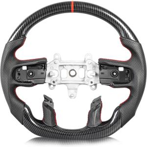 Steering Wheel for Dodge Ram 1500 2019-2024 Hydro-dip Carbon Fiber D-shaped Racing Steering Wheel with Nappa Perforated Leather Grip Hand-stitched for Ram 1500 without Paddle Shifter