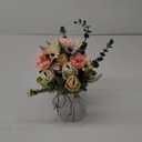 Fake Flowers with Vase,Faux Flowers in Vase for Home Decor,Silk Pink Dahlia Artificial Flowers with Vase for Coffee Table Decor,Living Room Bathroom Plant Decor, Centerpiece Table Decorations