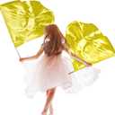 2 Pcs Set 32" Praise Dance Worship Flags with Scalable Rod for Kids Children Semicircle Praise Church Flags for Worship Dance Outdoor Practice Performance(Gold)