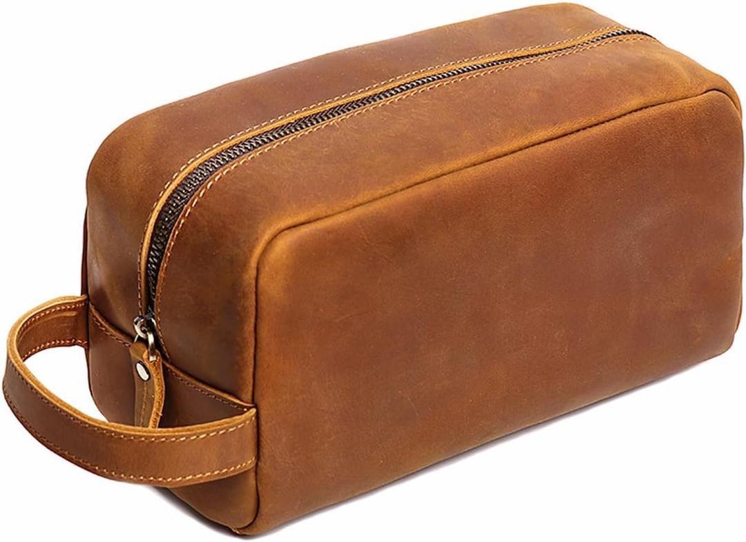 Leather Men's Travel Toiletry Bag, Travel Bathroom Bag Men's Shaving Kit Travel Kit Small Bags for Men Shaving Bag for Travel Accessories