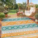 Outdoor Area Rug 6x9 Waterproof Patio Rug Reverisble Plastic Straw Outdoor Mat, Portable RV Mat Carpet for Deck, Camper, Porch, Balcony, Backyard, Picnic, Yellow