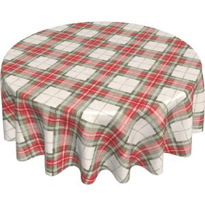 Giwawa Christmas Checkered Tablecloth Round, 60 Inch Winter Xmas Red Green Tartan Buffalo Plaids Table Cloth Cover, Non-Slip Waterproof for Kitchen Dining Party Holiday Farmhouse Decor