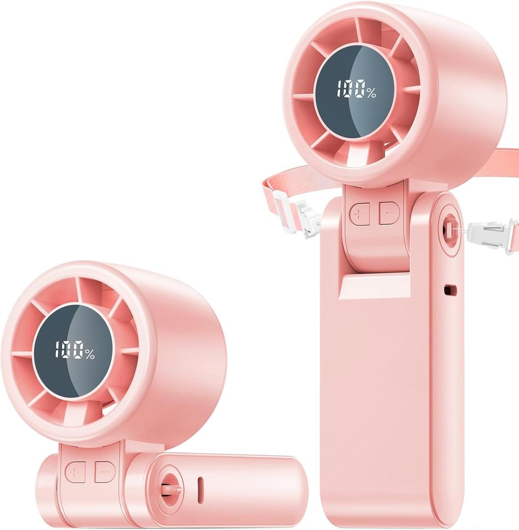 4 in 1 Portable Turbo Handheld Fan [15000 RPM], 5200mAh Battery, 12H Runtime, 3-in-1 180Foldable Personal Fan, Turbo Tech Cooling for Outdoor, Travel, Work, Makeup (Pink)