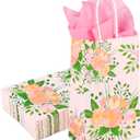 DjinnGlory 25 Pack Small Spring Floral Party Favor Bags with Handles and 25 Tissue Paper for Birthday Wedding Decorations, Pink Paper Gift Bags for Bridal Baby Shower New Moms (9x5.5x3.15 Inch)