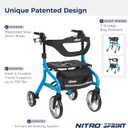 Drive Medical Nitro Sprint Foldable Rollator Walker with Seat - Lightweight Support - Large Wheels - Compact Folding Design - Adjustable Comfort - Standard Size - Blue