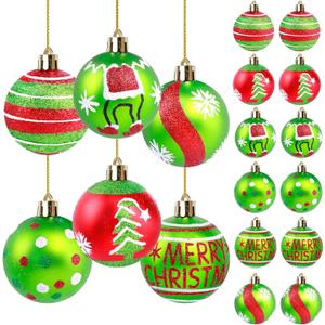 2.4inch Red Green Christmas Ball Ornaments 12PCS Glittering Hanging Bulbs Pendants Elf Shatterproof Christmas Balls Red Green Xmas Baubles for Holiday Xmas Tree Home Indoor Decors