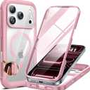 Miracase Magnetic for iPhone 17 Pro Case 6.3" [Compatible with MagSafe] Full-Body Phone Case with Built-in Glass Screen Protector & Camera Control,Drop Proof iPhone 17 Pro Cover, Pink
