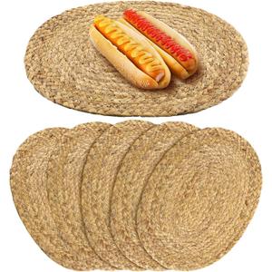 Bencailor 6 Pcs Jute Woven Placemats Natural Braided Placemats Heat Resistant Decorative Table Mats Set of 6 Boho Vintage Table Mats for Christmas Home Dining Kitchen Parties Decoration(Oval)