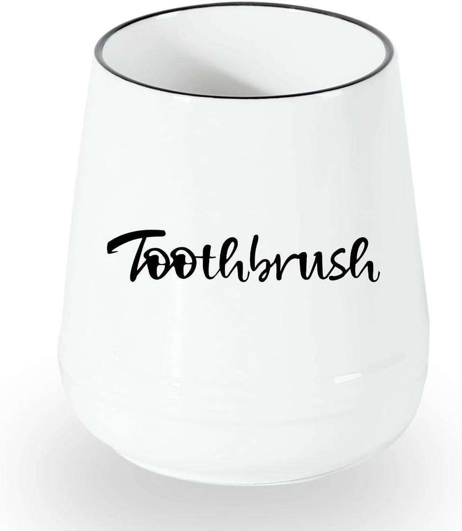 LEETOYI Porcelain Toothbrush Holder for Bathroom Vanity and Countertop, Brushing Holder Easy to Clean (White)