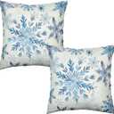 Set of 2 Winter Snowflake Pillow Covers Blue Christmas Decorative Throw Pillow Cases 18x18 Inch Farmhouse Xmas Holiday Outdoor Cotton Linen Pillowcase for Living Room Couch Sofa Decor
