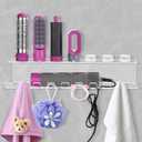 Storage Holder for Curling Iron and Flat Iron, Clear Acrylic Hair Dryer Organizer with Hooks for Wand Barrels Curling Barrels Shower Caps Towels & Hair Accessories Storage