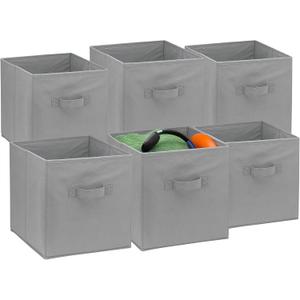 Handy Laundry Foldable Cube Storage Bins - 6 Pack - Decorative Fabric Storage Cubes are Collapsible & Great Organizer for Shelf, Closet or Underbed. Convenient for Clothes or Kids Toy Storage (Grey)