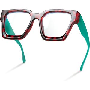 livho Oversized up to 99% Blue Light Blocking Glasses for Woman - Rectangle Fashion Glasses for Computer, Chic Preppy Frame (Pink Tortoise With Green Legs)