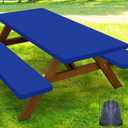 Smiry Picnic Table Cover with Bench Covers, Waterproof Elastic Fitted Polyester Tablecloths for 5 Ft Rectangle Tables, Washable Windproof Tablecloth for Camping, RV & Outdoor (Blue, 30x60 Inches)