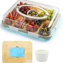 Charcuterie Board with Lid & Ice, Upgraded 6 Snap Laches, Sauce Cup Included, Large Portable Cheese Tray with Handle, Serving Tray for Picnic & Pool, House Warming Gifts New Home (White)