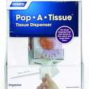 Camco Pop-A-Tissue- Tissue Box Holder- Mounts to Walls and Cabinets, Dispenses Tissue and Holds Tissue Boxes Upward or Downward- Perfect for RVs and Trailers, Easy Install - Clear (57101)