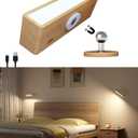 DetarZinLED Wall Lights Battery Operated Wooden,Magnetic Wall Sconces Rechargeable,Adhesive Wall Lights for Bedroom,Dimmable Wall Mounted Bedside Lamp,Cordless Battery Wall Sconce for Bedroom Reading