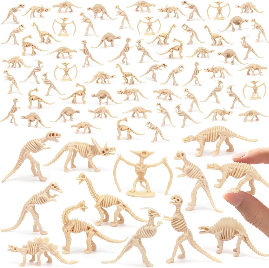 SAYAYA 120 Pieces 3.7 Inch Dinosaur Fossil Skeletons Mini Dinosaur Skeleton Figures Plastic Dino Bones Science Play Dino Sand Dig Party Favor Cake Topper Decoration