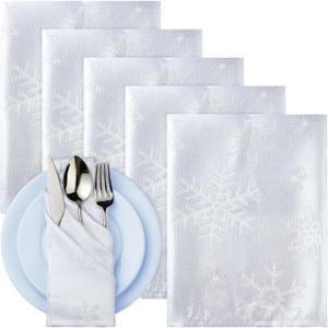 Tegeme Set of 6 Christmas Cloth Napkins 18"x18" Snowflakes Metallic Jacquard Woven Napkin Reusable Non-Iron Sparkling Snowflakes Fabric Napkins for Holiday Winter Xmas Weddings Table Decor(White)