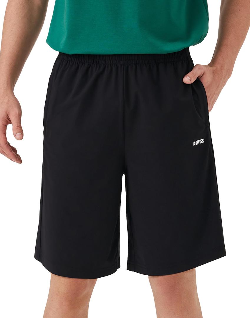 K-Swiss Men's Athletic Shorts with Zipper Pockets - Lightweight Gym Shorts with Drawstring for Running Workout Lounge Casual, Black, S