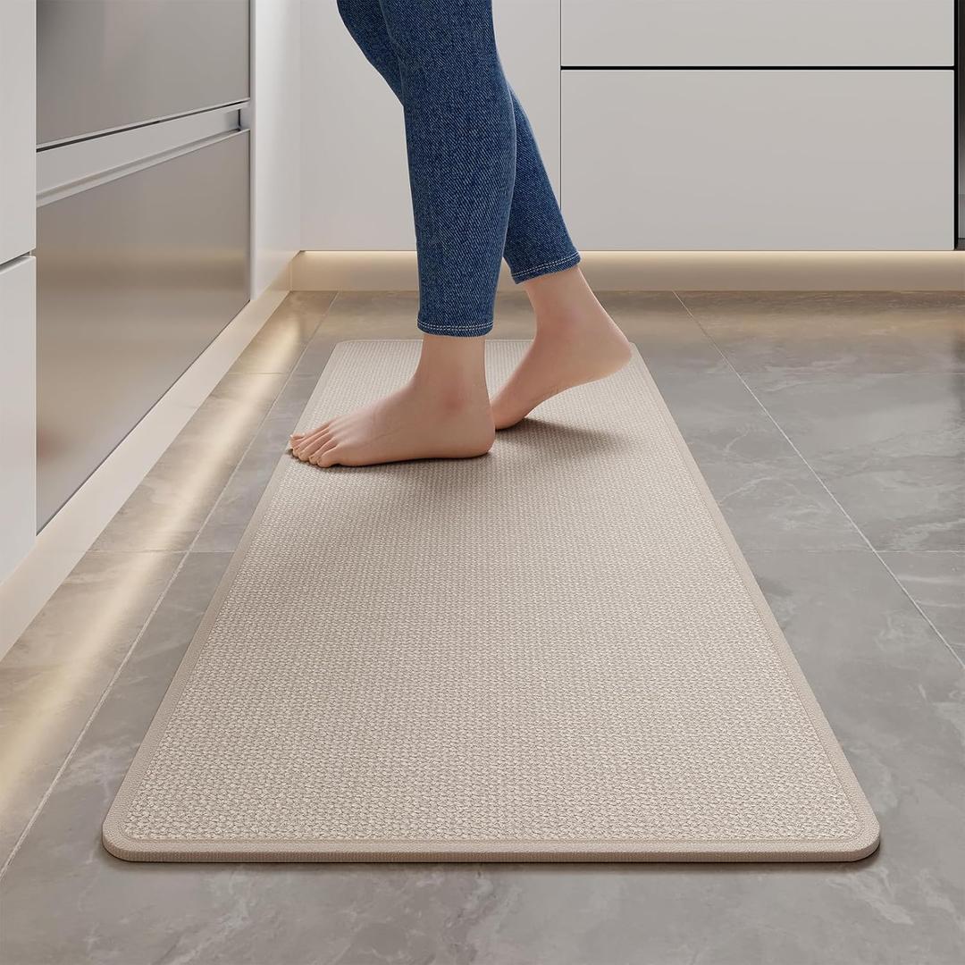 Kitchen Mats for Floor, Super Absorbent Kitchen Rugs Non Slip Washable, Soft Imitation Linen Braided Kitchen Runner Rug, Standing Mat Kitchens Sink Mat, Easy to Clean, Beige 17x47