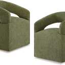 Upholstered Dining Chairs with Casters, Modern Barrel Side Armchair with Rollers for Dining Room, Bedroom, Kitchen, Reading Room, Green, Set of 2 (2 PCS - Assembly Required)