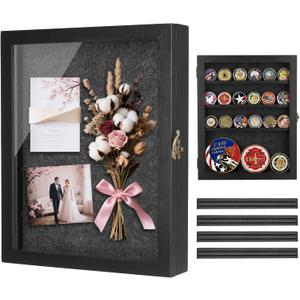 Black Shadow Box Frame 11X14 with Shelves, Medal/Challenge Coin Display Case, Pet Memorial/Wedding Shadow Box, Best Anniversary/Birthday/Bridal Shower/Engagement/Wedding Registry/House Warming Gifts