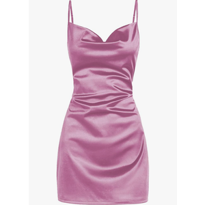 ZAFUL Women's Satin Sleeveless Spaghetti Strap Mini Dress Sexy Slip Cowl Neck Silky Cocktail Party Dresses, Size S