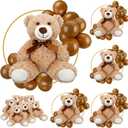 6 Sets Bear Baby Shower Table Centerpieces Bear Stuffed Animals 12 Inch Metal Floral Hoop with Stand Balloon for Wedding Baby Shower Birthday Flowers Table Decorations(Brown)
