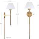 Nathan James Millie Plug-in Wall Sconce, Wall Mounted Bedside Reading Lamp with Cotton Shade and Brass Back Plate, Set of 1