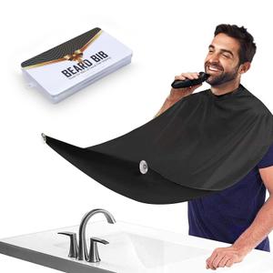 Beard Bib Apron for Men, Valentine's Day Gift Beard Trimming Catcher Bib for Shaving & Hair Clippings, Waterproof Non-Stick Hair Catcher Grooming Cloth with 2 Suction Cups (Black)