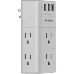 Multi Plug Outlet Surge Protector - YISHU Outlet Extender with Rotating Plug, 6 AC Outlets and 3 USB Ports, 3-Sided Swivel Power Strip Ideal Stocking Stuffers, Gray (Grey)