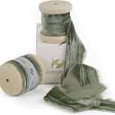 HUIHUANG Sage Green Crinkled Silk Velvet Ribbon, 1" Wide x 12 Foot Long, Frayed Edges, Perfect for Weddings, Christmas, Gift Wrapping & More