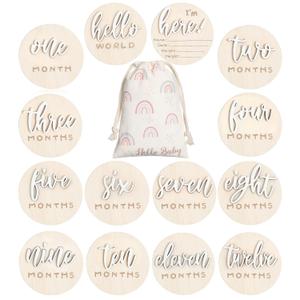 7 Pack 3D Baby Monthly Milestone Card Signs Baby Announcement Sign Double Sided Hello World Newborn Signs Wooden Circles Discs for Welcome Newborn Boy Girl Photo Props (White,Letter)