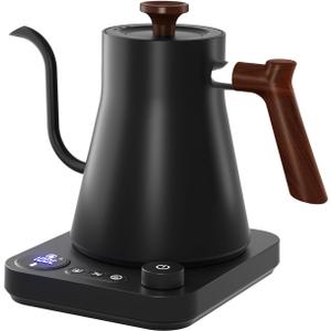 Gooseneck Electric Kettle, Electric Kettles, 1 Temperature Control, Ultra-Quiet 304 Stainless Steel, for Coffee, Tea & Milk, Auto Boil Detection, 8 Safety Protections & Memory Function(Black0.9L)