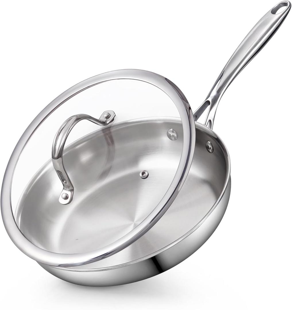 Cooks Standard Stainless Steel Frying Pan with Lid, 10-Inch Multi-Ply Clad Wok Stir Fry Pan, Kitchen Skillet, Silver 