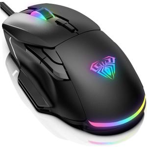 AULA Gaming Mouse, 12800 DPI RGB Wired Gaming Mouse with 13 Backlit Modes & 6 Programmable Macro Buttons, PC Gaming Mice Support DIY Keybinding, Mouse Gamer for Laptop PC Mac, universal, Black