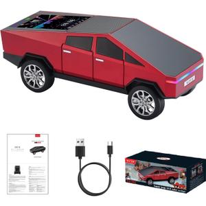 WS-580 Cybertruck Portable Bluetooth Speaker, Replica Car with Display Screen, HD Sound, TWS Pairing, FM Radio, Built-in Mic, Remote Selfie Control, LED Party Light, Gift for Car Lovers (Red)