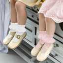 Zando Ruffle Socks for Girls 4-8 Years - Soft Cotton Lace Frilly Socks for Dress School Uniform (White, L)