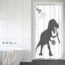 LGhtyro Small Stall Funny Dinosaur Shower Curtain Bathroom Set 36Wx71H Inches Cartoon Kids Dino Silhouette Animal Shadow Black White Bath Accessories for Teens Boy Art Home Decor Fabric 7 Pack Hooks
