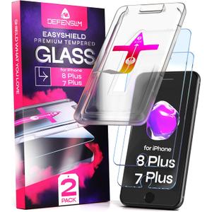 Defenslim Screen Protector for iPhone 8 Plus / 7 Plus (2Pack), Easy Auto-Align Install Kit, 5.5" Tempered Glass, 9H Hardness, Ultra HD Clear, Case Friendly, EasyShield