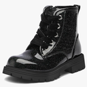 KomForme Girls Glitter Ankle Boots Lace Up Waterproof Combat Shoes With Side Zipper for Toddler/Little Kid/Big Kid, 9" Sole Length