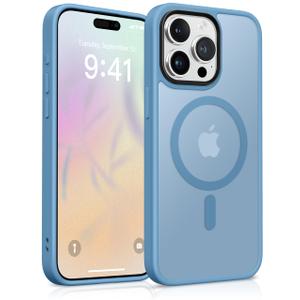 GONEZ Magnetic for iPhone 15 Pro Max Case,Compatible with MagSafe,[Military-Grade Drop Protection][Anti-Fingerprint] Slim Translucent Matte Back Shockproof Phone Protective Case(Sea Blue)