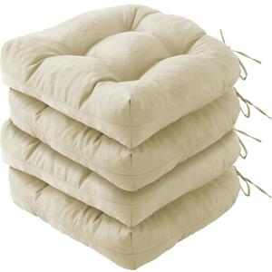IPYNBAP Outdoor Chair Cushions Set of 4, Patio Chair Cushions with Ties, 19x19+5 Tufted Outdoor Seat Cushions, Waterproof Patio Furniture Cushions, Outdoor Dining Chair Pads, Beige