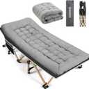 Portable Camping Cot, 600LBS Max Load, Extra Wide with Thick Mattress, Folding Cot for Outdoor Camping/Office, Home Nap (Grey)