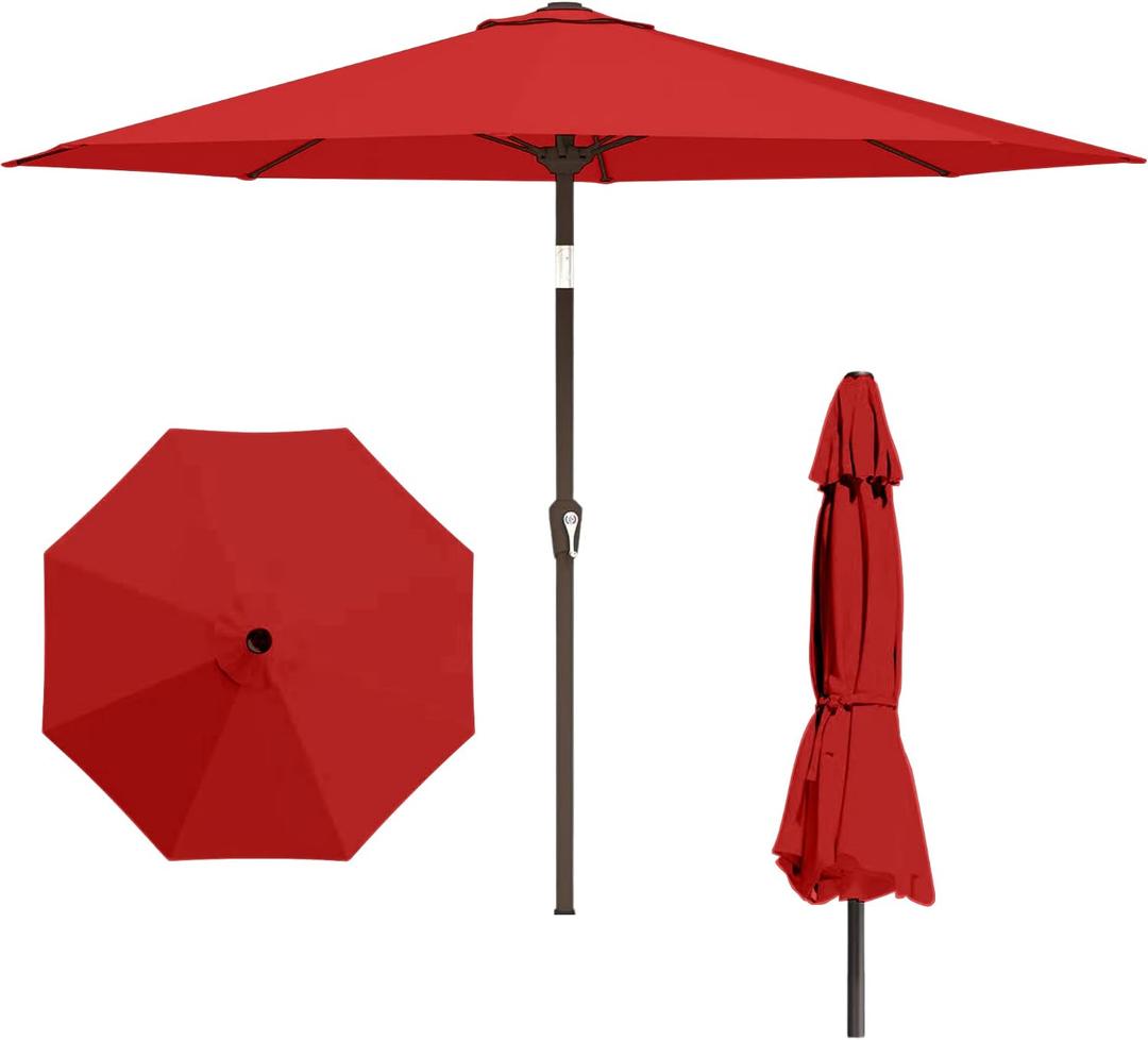 11FT Patio Umbrella, Outdoor Umbrella with with 8 Sturdy Fiberglass Ribs, Market Table Umbrella with Push Button Tilt and Crank, Suit for Backyard, Garden, Pool, Deck(Red)