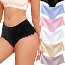 ALL OF SHE Thongs for Women High Waisted Seamless Underwear Women Wave Edge No Show Sexy Breathable Panties 6 Pack M